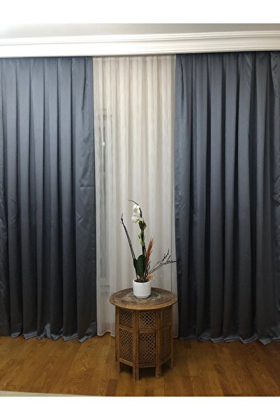 Brillant GRİ MAVİ KETEN FON PERDE