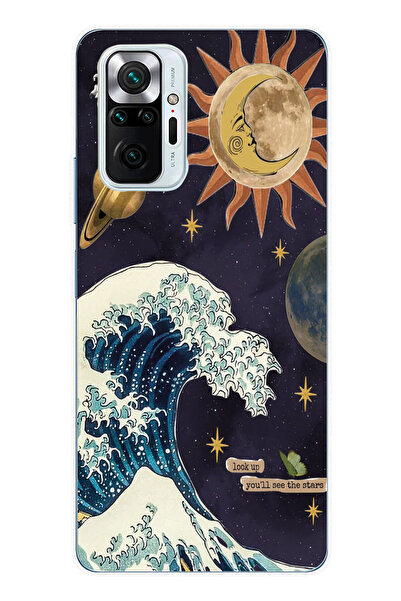 moonset Xiaomi Redmi Note 10 Pro Uyumlu Dalga ve Güneş Tasarımlı Baskılı Şeff...