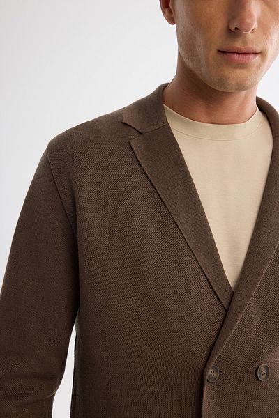 Avva Men's Mink Mono Collar Double Breasted Wool Knitwear Jacket with Bag Pocket A42Y5153