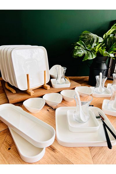 CASA DE BELLA White Porcelain 32 Piece Breakfast Set for 6 People