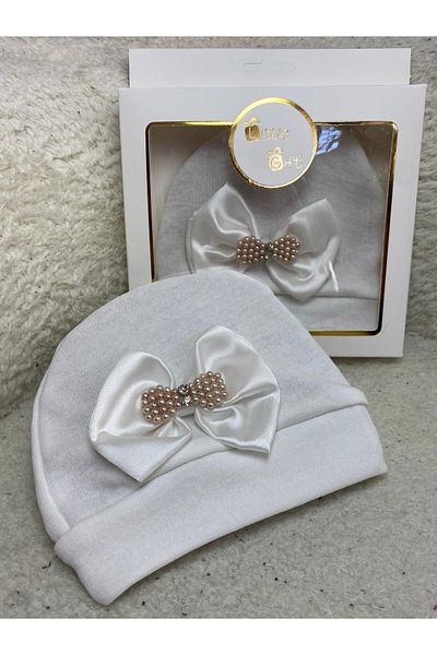 BİGÜMEX Cotton Stylish and Comfortable Bow Tie Embroidered Design Baby Beanie