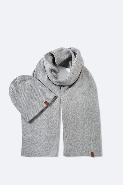 Avva Men's Gray Basic Knitwear Scarf Beanie Set A42Y9223