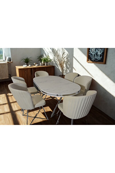 ÜNALMIŞ SALON VE MUTFAK YEMEK MASASI TAKIMI 90X170 ( MASA VE 6 SANDALYE )