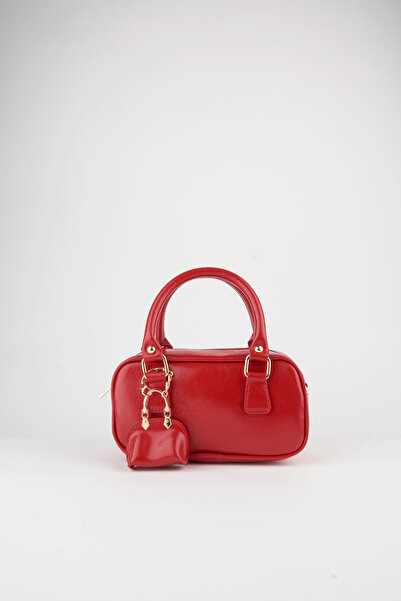 Vivaq Women's Tulip Red Bag Charm Detailed Patent Leather Zipper Closure Handbag and Shoulder Bag