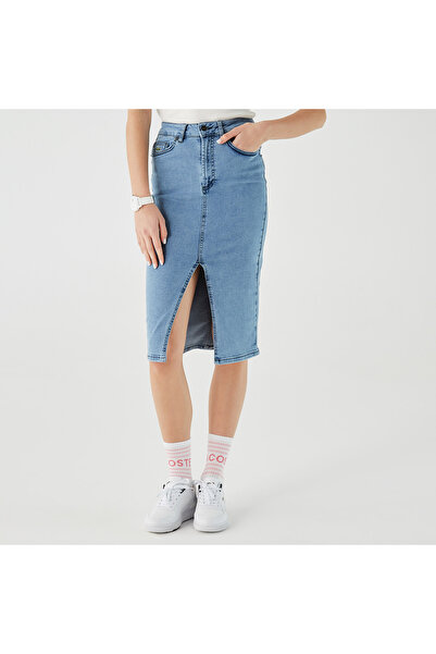Lacoste Kadın Slim Fit Mavi Denim Etek