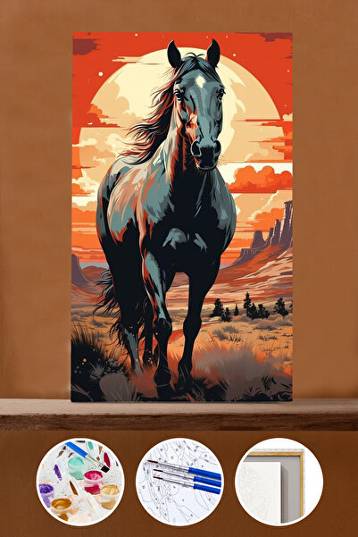 kendinyaphobi Sayılarla Boyama Seti Çerçeveli Kasnaklı Vahşi At 50 x 65 cm