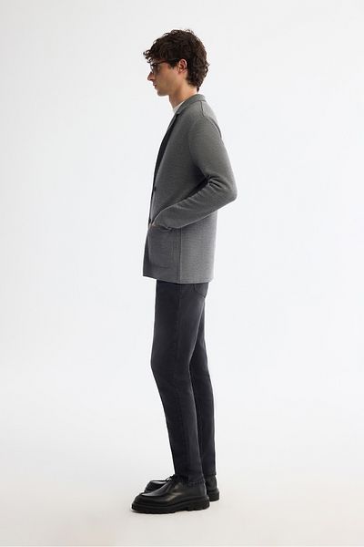 Avva Men's Gray Mono Collar Double Breasted Wool Knitwear Jacket with Bag Pocket A42Y5153