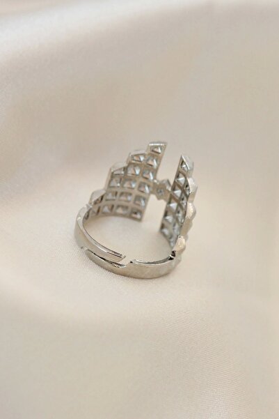 Clariss Adjustable Silver Color Metal Pyramid Ring with Zircon Stone