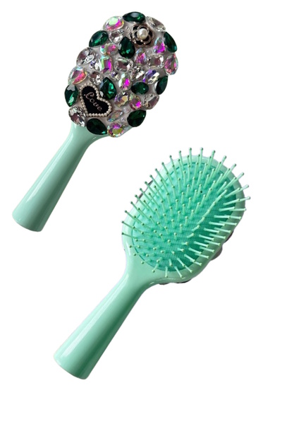 CAŞ DEKORASYON Βούρτσα/χτένα μαλλιών με πέτρα πράσινου χρώματος και γράμματα αγάπης