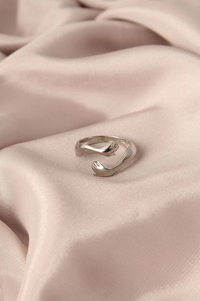 Clariss Adjustable Silver Color Metal Hugging Hands Model Women's Ring