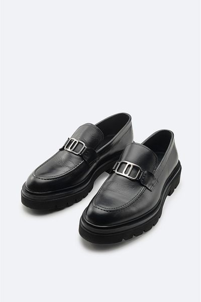 Avva Men's Black 100% Leather Flexible Sole Classic Shoes A42Y8015