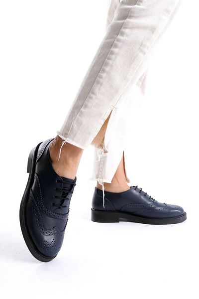 GRADA Navy Blue Genuine Leather Lace-Up Women's Oxford Shoes Oxford Retro Classic Leather Casual Women's Shoes