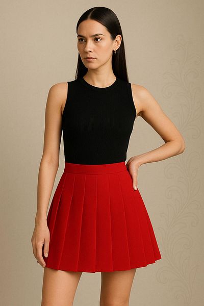 BRAVORİTE Red Pleated Skirt
