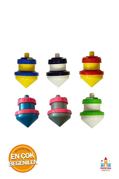 PapatyamPartiEvi Renkli 6'lı Plastik Basmalı Kendinden Dönen Topaç Seti - Çoc...