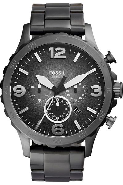 Fossil ساعة نيت للرجال بمينا كرونوغراف كبير الحجم وسوار من الفولاذ المقاوم للصدأ أو الجلد