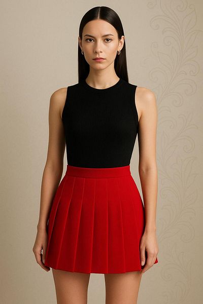 BRAVORİTE Red Pleated Skirt
