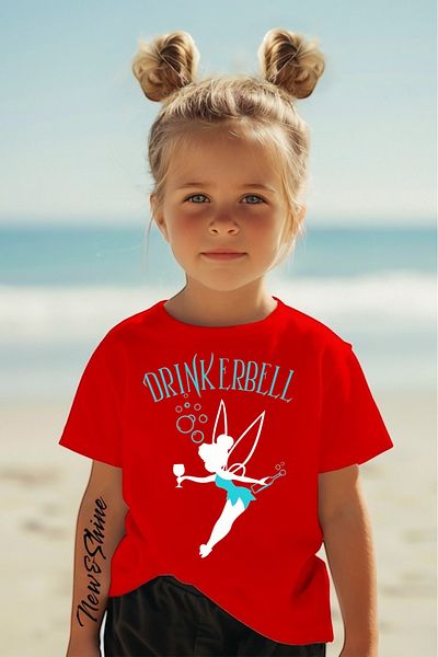 New Shine In Cart 6 and Above Purchases Get 1 T-Shirt as a Gift - Drinkerbell Printed Oversized Children's T-Shirt