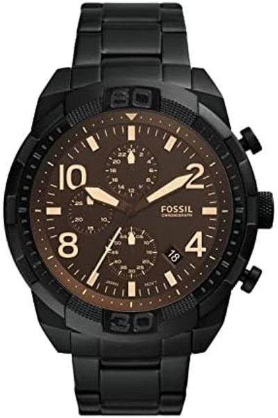 Fossil Men's Bronson Quartz Stainless Steel Chronograph Watch, Color: Black (Model: FS5876)