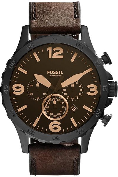 Fossil ساعة فوسيل نيت للرجال بمينا كرونوغراف كبير الحجم وسوار من الفولاذ المقاوم للصدأ أو الجلد