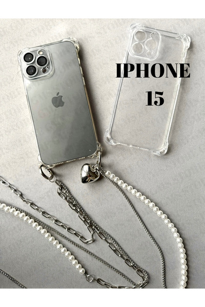 iphone 15 askılı şeffaf telefon kılıfı