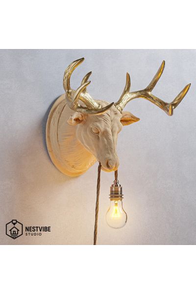 DREAM MODE Decorative Gold Horned Deer Head Stylish and Modern Wall Lamp Special Series (Bulb)