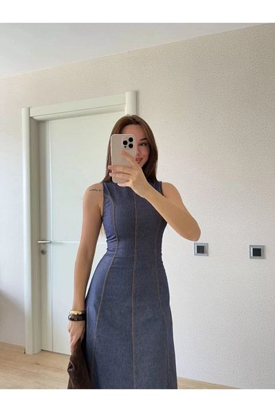 REKA MODA Jeans Jeans Long Dress - Navy Blue