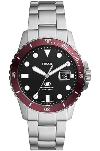 Fossil ساعة زرقاء بثلاثة عقارب وتاريخ من الفولاذ المقاوم للصدأ - FS6013