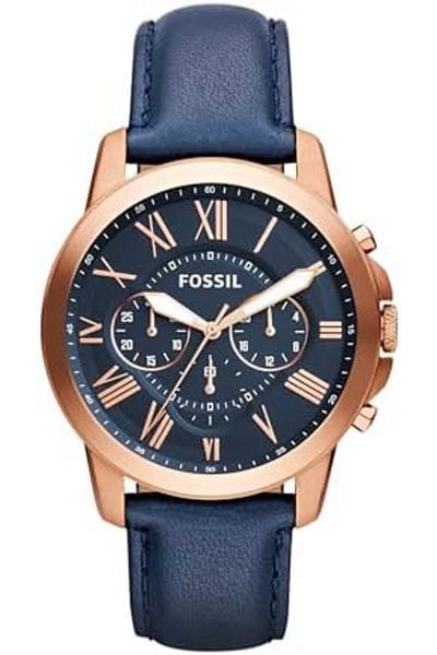 Fossil Men Grant Stainless Steel Quartz Chronograph Watch, Blue/Rose Gold, One Size, FS4835IE