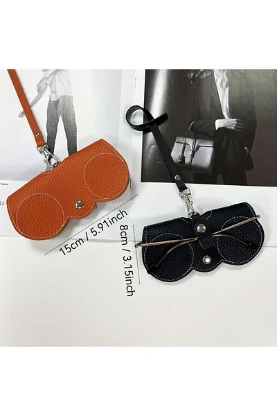 TATA CRAFT Faux Leather *Black Strap Snap Fastener Glasses Carrying Case