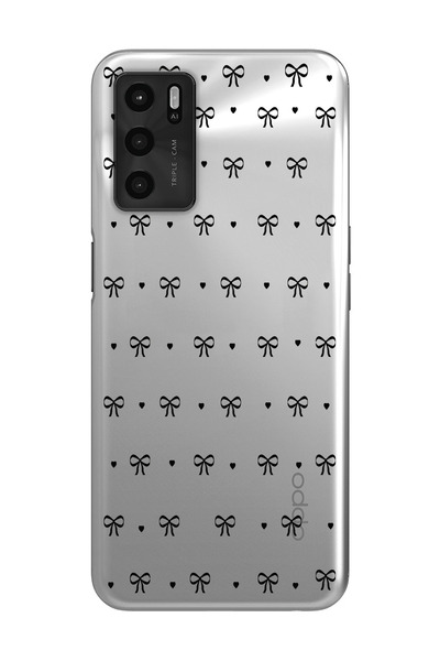 moonset Oppo A16 / A55 Uyumlu Kurdele Tasarımlı Baskılı Şeffaf Telefon Kılıfı