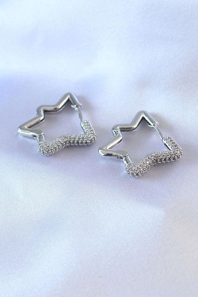 Clariss Silver Color Star Model Zircon Stone Brass Women's Earrings