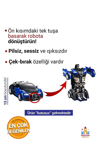 PapatyamPartiEvi Robot Çek Bırak Araba - Kendinden Robota Dönüşebilen Tek Adet Araç