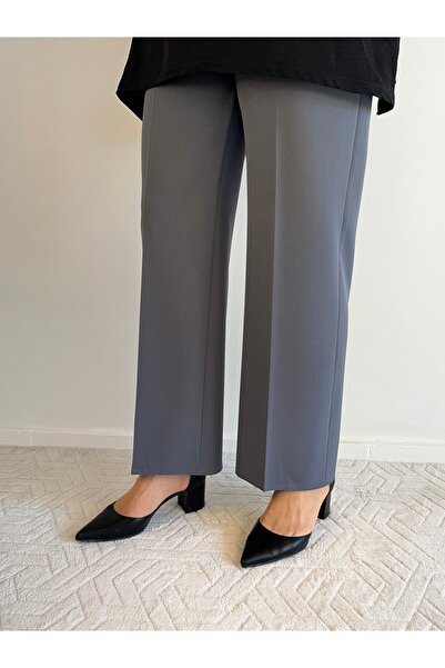 Taşpınar Butik Gray Elastic Waist Wide Leg Trousers