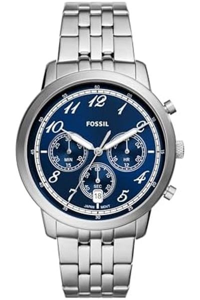 Fossil Men's Neutra Arabic Chronograph Stainless Steel Watch, Color: Silver/Blue Arabic (Model: FS60