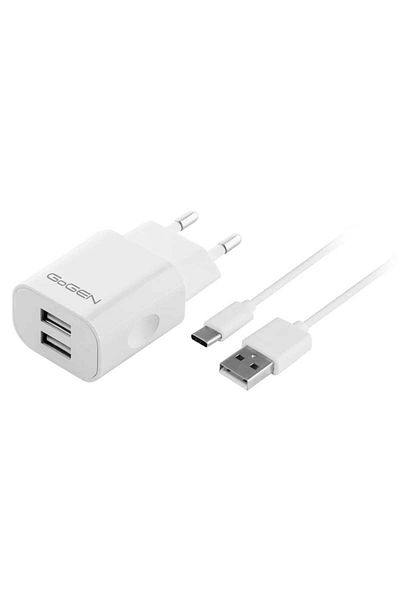 Gogen AC Charger Ach 205 Cw, 2 X Usb, 5v/2a, 10w, Usb-c Cable 1m, White