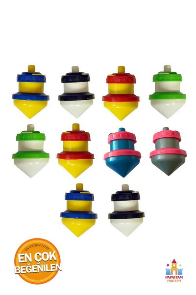 PapatyamPartiEvi Renkli Plastik Dönen Topaçlar 10'lu Set, Eğlenceli ve Renkli...