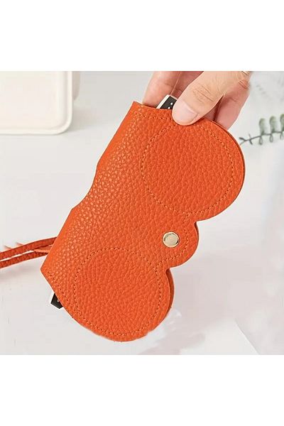 TATA CRAFT Faux Leather *Orange Strap Snap Fastener Glasses Carrying Case
