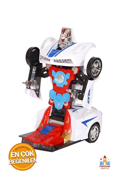 PapatyamPartiEvi Pilli Led Işıklı Robota Dönüşen Polis Arabası - Çocuklar İçin Eğlenceli Oyuncak Araba