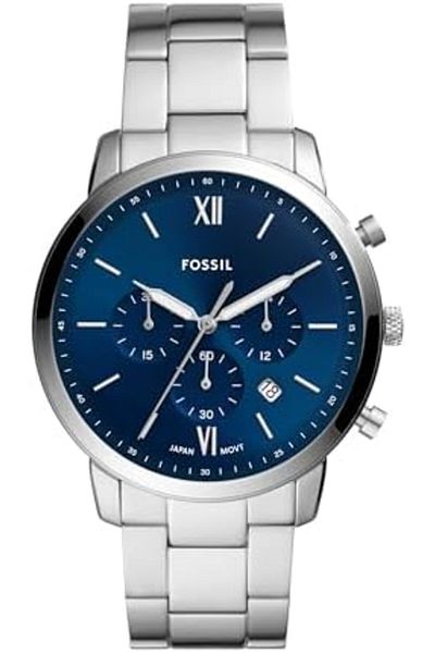 Fossil Men's Neutra Stainless Steel Quartz Chronograph Watch, Silver/Blue Dial, One Size