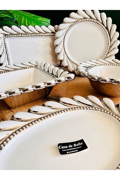 CASA DE BELLA 5 Piece Embossed Presentation Serving Set with Silver Edges