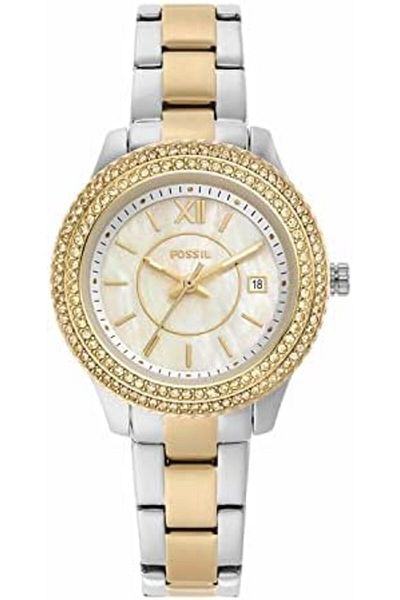 Fossil Fossil Women's Stella Mini Quartz Stainless Steel Three-Hand Watch, Color: Gold/Silver (Model: ES513