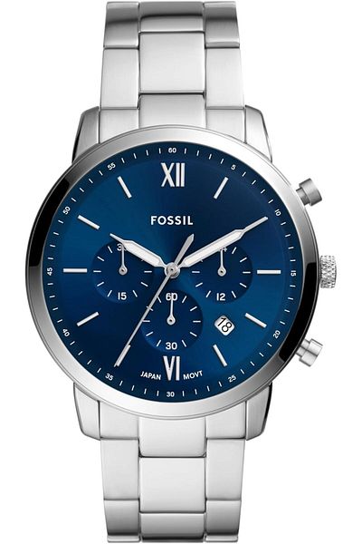 Fossil Men's Neutra Stainless Steel Quartz Chronograph Watch, Silver/Blue Dial, One Size