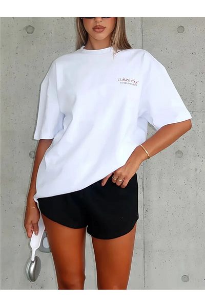 AEMİ Μπλουζάκι Unisex White Fox Back Printed 100% Cotton Oversize