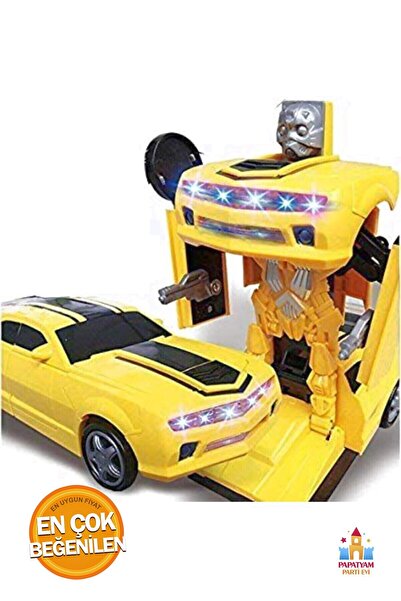 PapatyamPartiEvi Bumblebee Robot Araba Pilli 25 Cm - Işıklı ve Sesli, Çocuklar için Eğlenceli Transformer