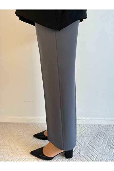 Taşpınar Butik Gray Elastic Waist Wide Leg Trousers