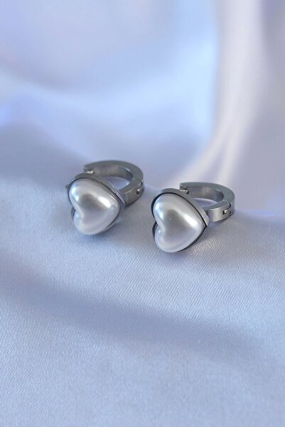 Clariss 316L Steel Silver Color Pearl Heart Model Women's Earrings