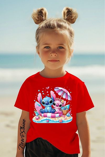 New Shine Stitch and Angel Printed Oversized Children's T-Shirt on Holiday