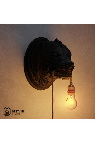 DREAM MODE Decorative Pitbull Headed Stylish and Modern Wall Lamp Nestvi̇be Special Series (Bulb)