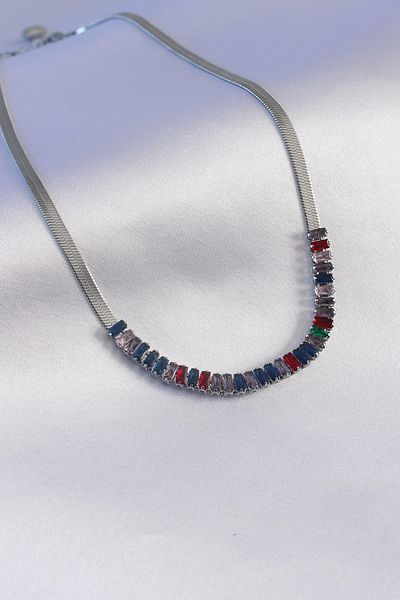 modalem 316L Steel Silver Color Italian Chain Model Colorful Zircon Stone Women's Necklace