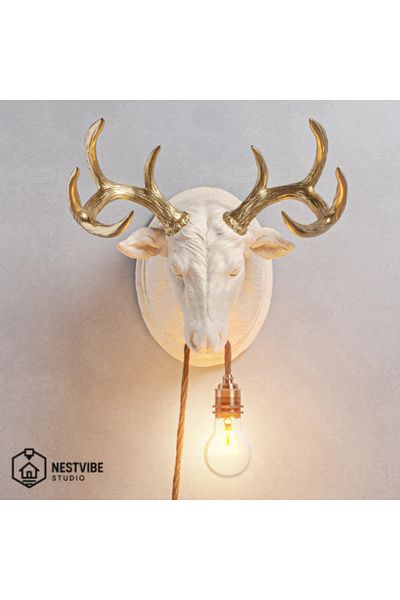 DREAM MODE Stylish and Modern Wall Lamp with Decorative Golden Horned Deer Head Nestvi̇be Special Series (Ampul)